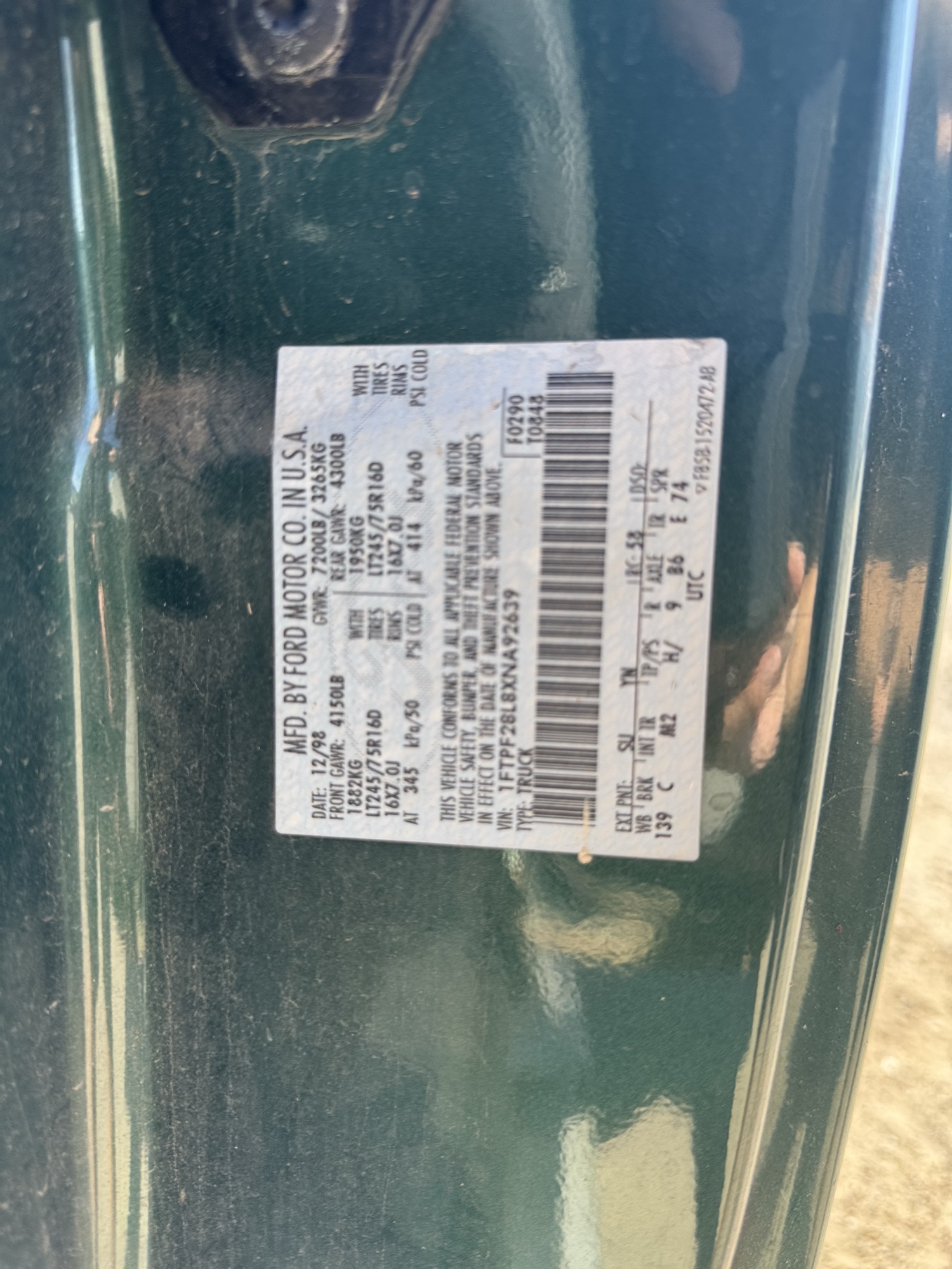 1999 ford f-250 ws-reg.-cab-4wd for sale near Elk River, Minnesota 106816_47_door_vin_sticker.jpg