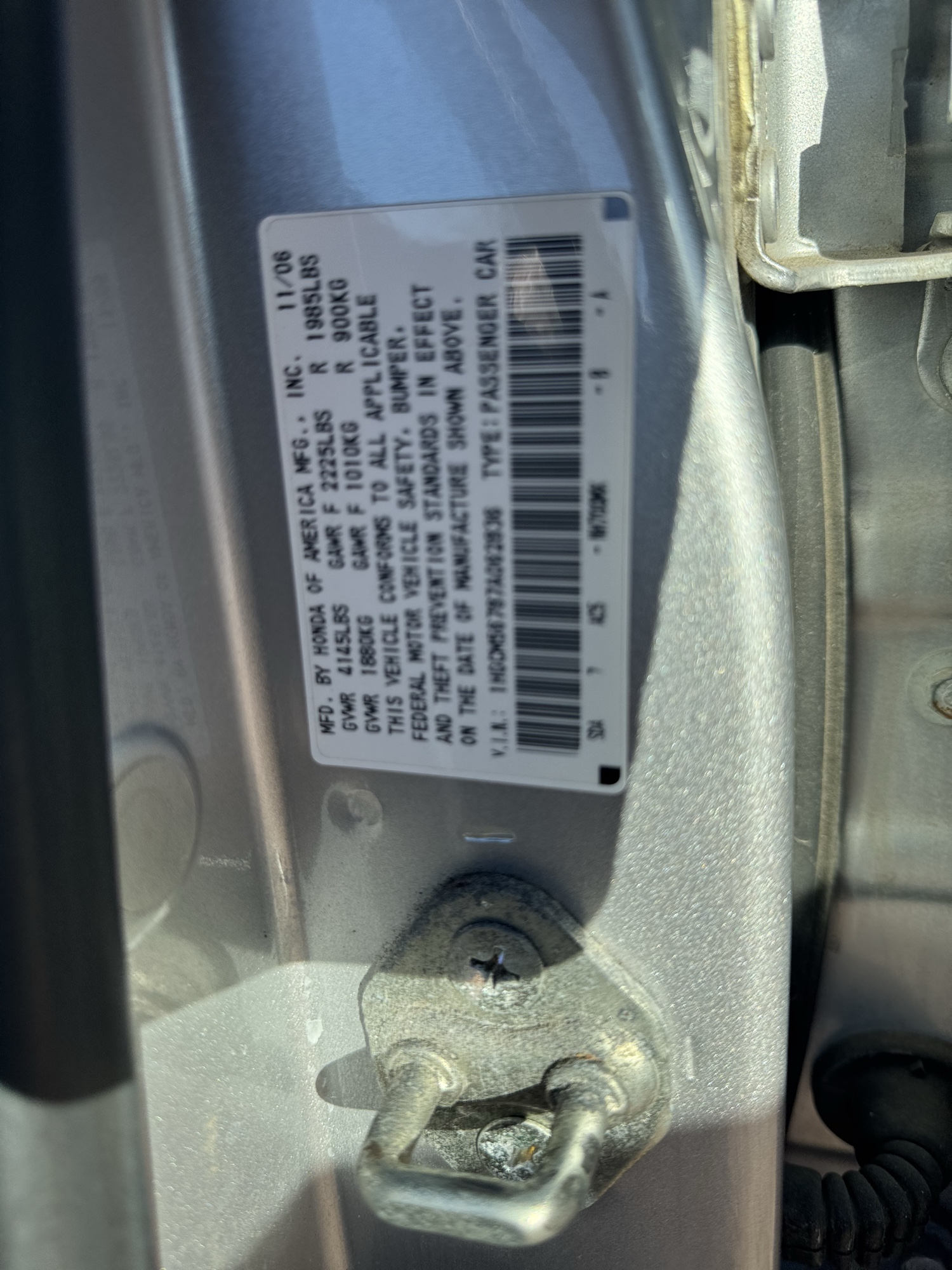 2007 honda accord ex-sedan-at with 148727 miles for sale near Elk River, Minnesota 106833_47_door_vin_sticker.jpg