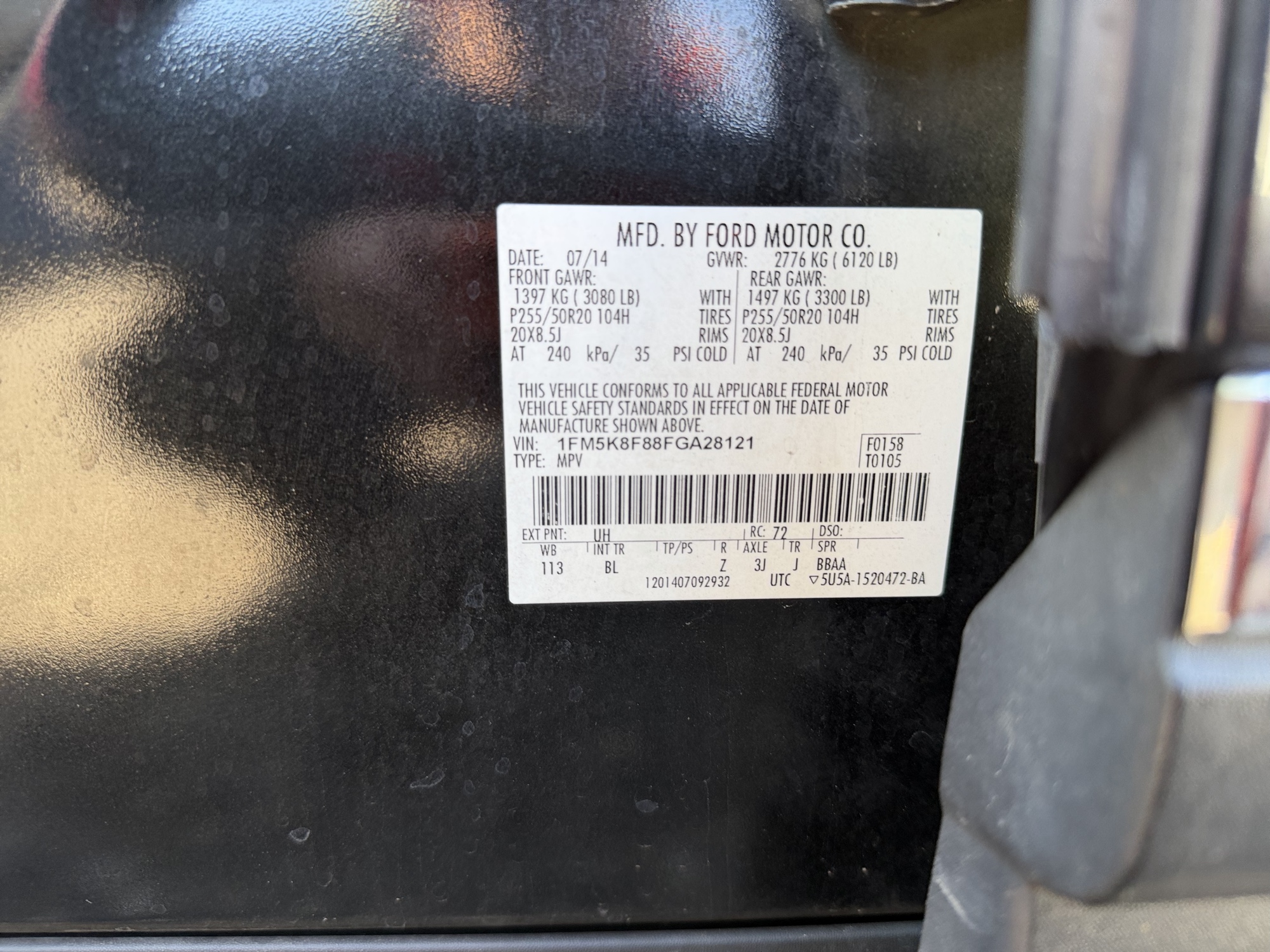 2015 ford explorer limited-4wd with 203681 miles for sale near Elk River, Minnesota 106843_47_door_vin_sticker.jpg