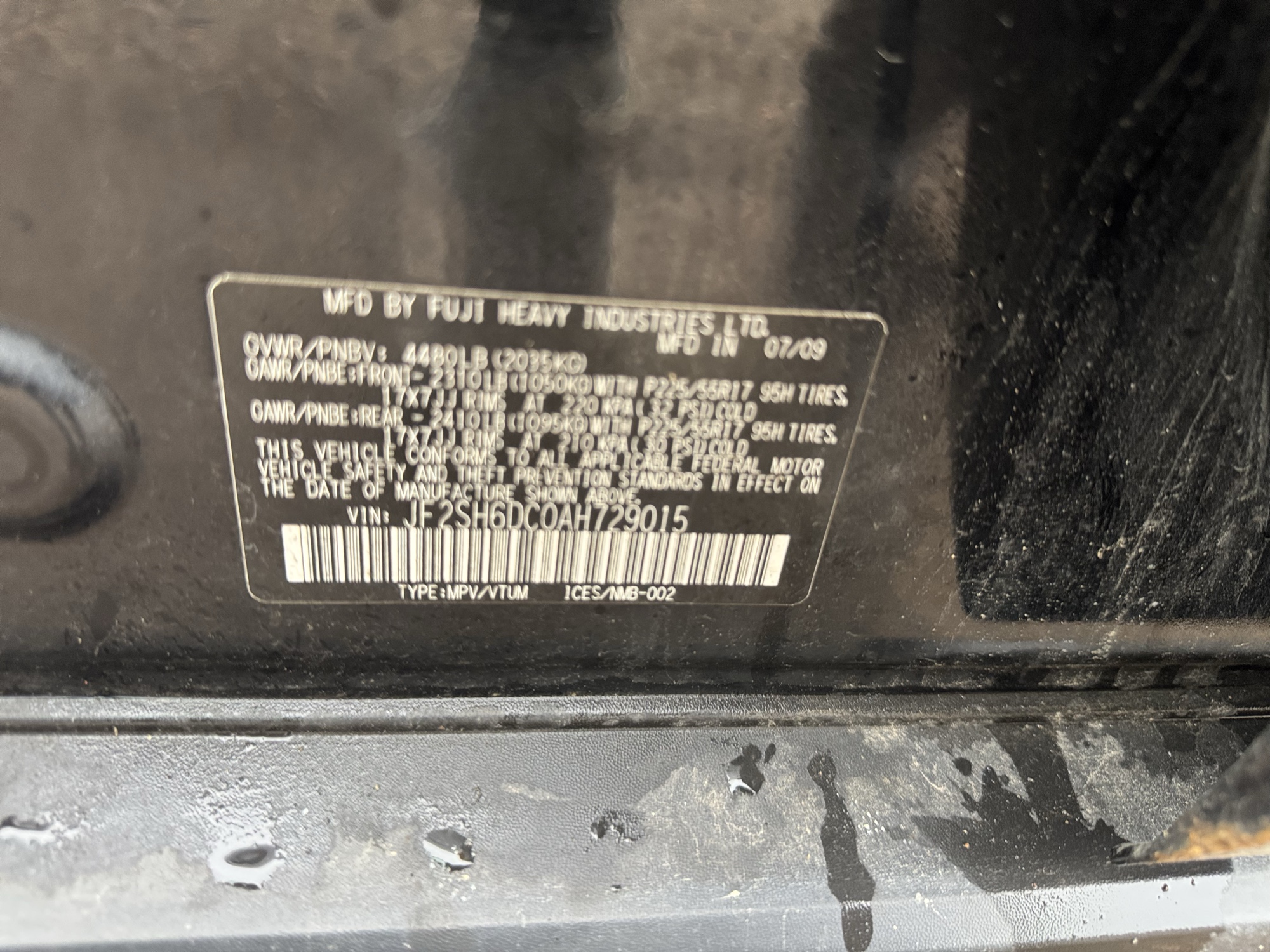 2010 subaru forester 2.5x-limited with 187276 miles for sale near Elk River, Minnesota 106854_47_door_vin_sticker.jpg