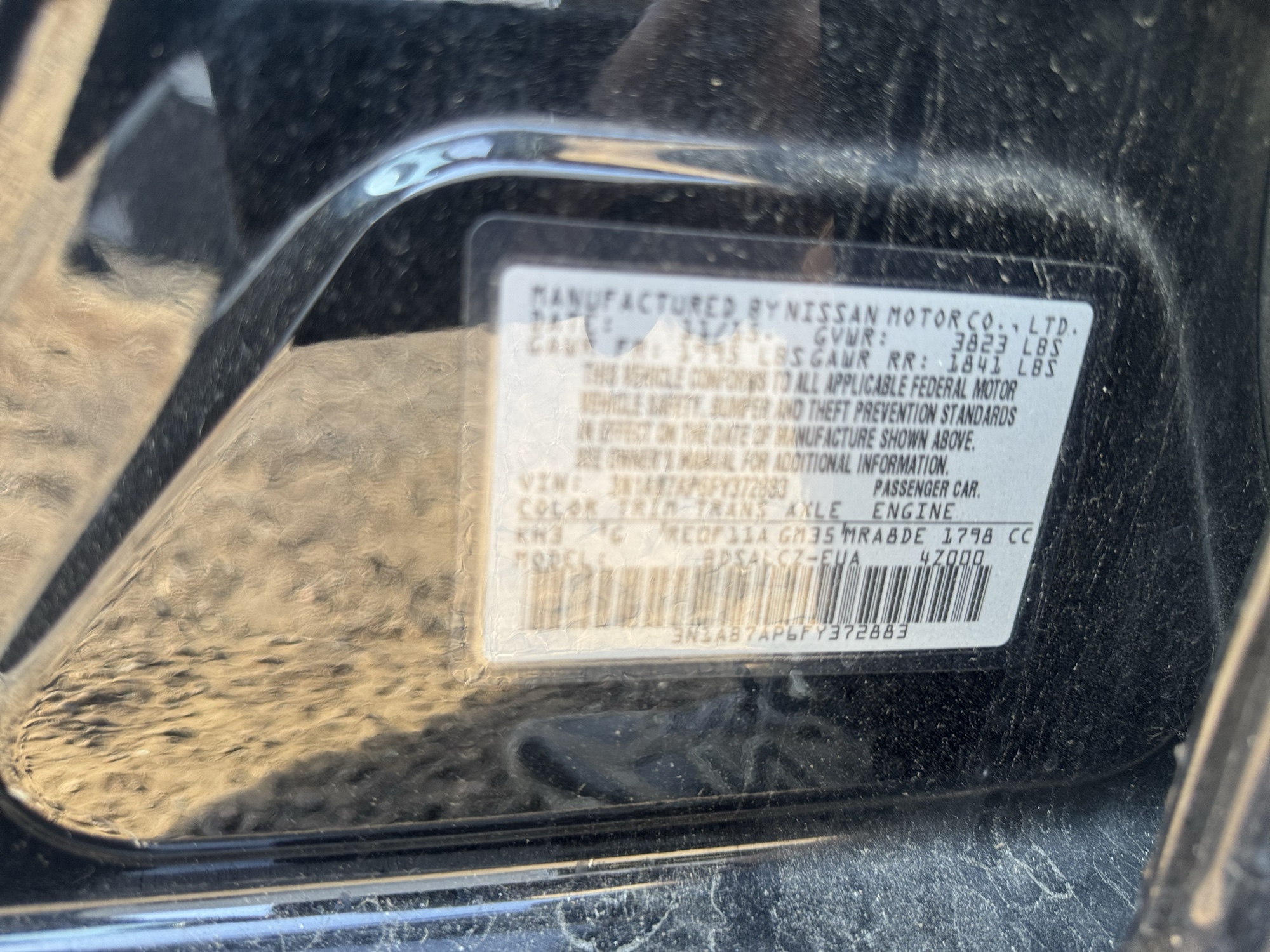 2015 nissan sentra s-6mt with 90240 miles for sale near Elk River, Minnesota 106860_47_door_vin_sticker.jpg