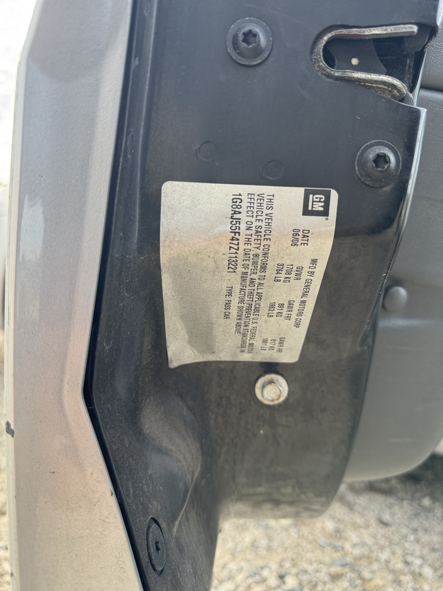 2007 saturn ion 2-sedan-automatic with 68235 miles for sale near Elk River, Minnesota 106877_47_door_vin_sticker.jpg