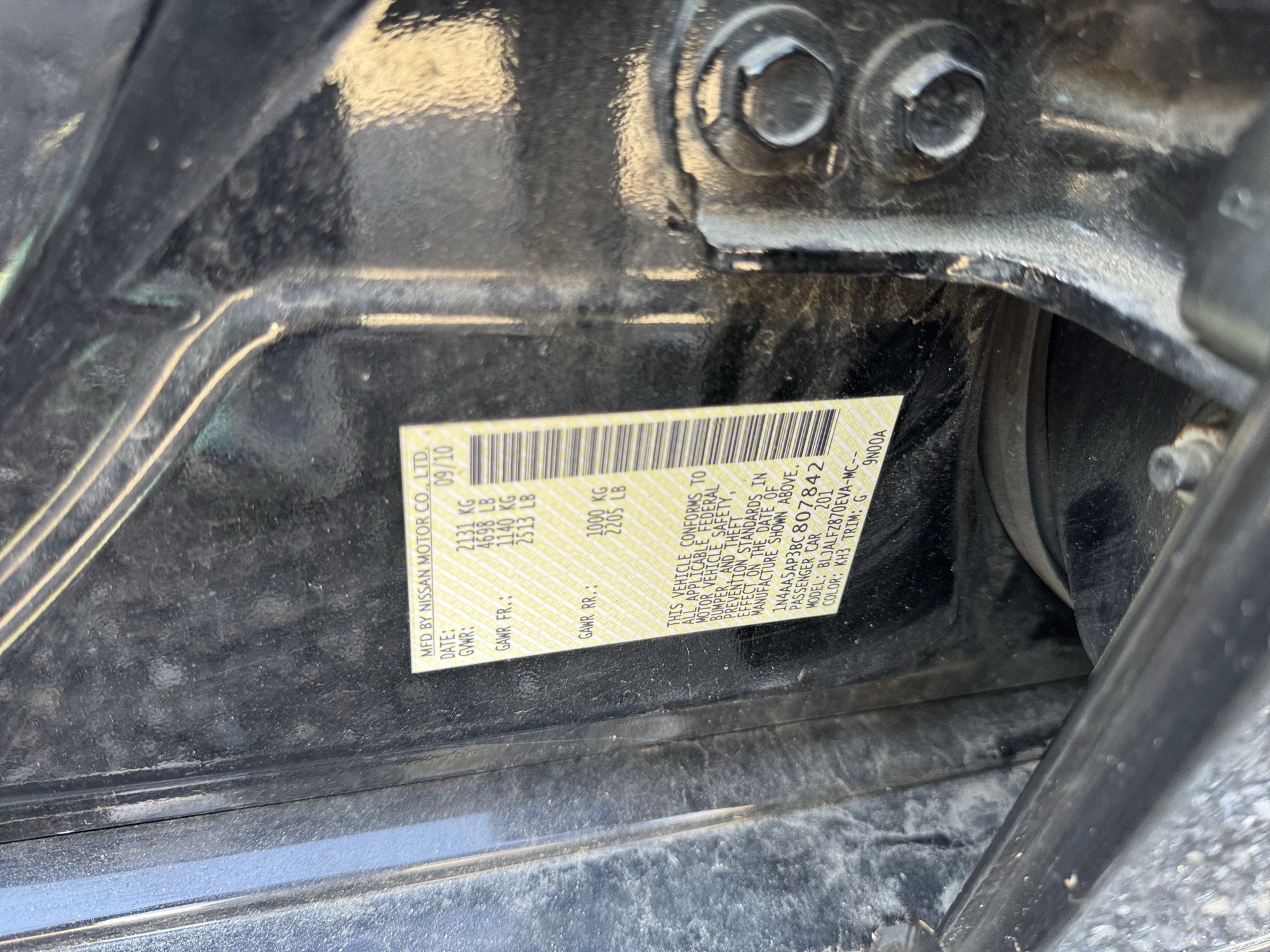 2011 nissan maxima sv for sale near Elk River, Minnesota 106882_47_door_vin_sticker.jpg