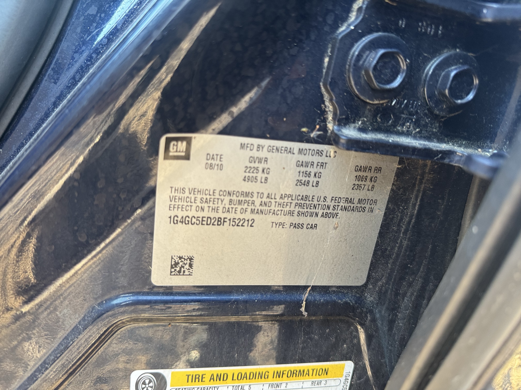 2011 buick lacrosse cxl-fwd for sale near Elk River, Minnesota 106887_47_door_vin_sticker.jpg