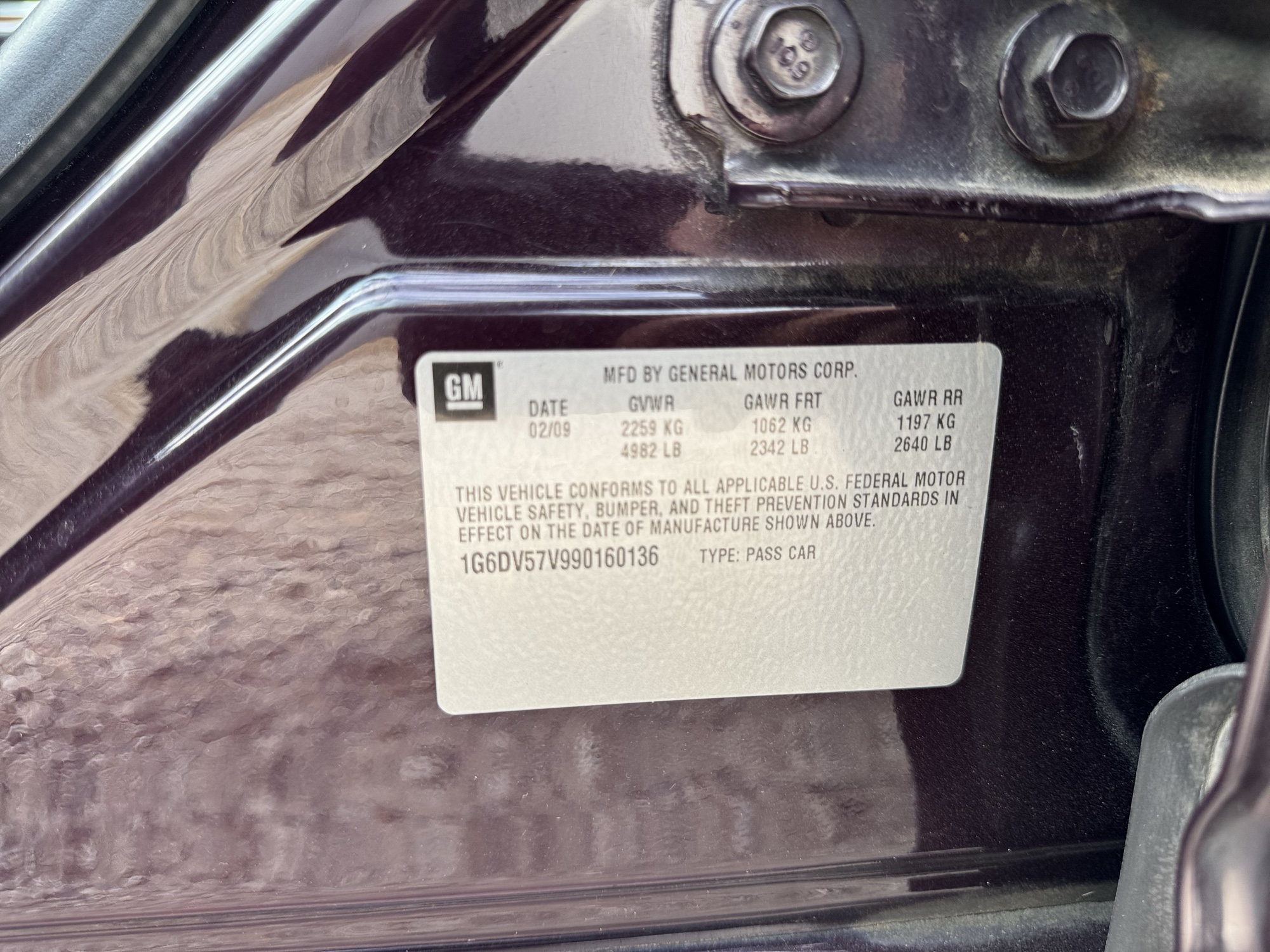 2009 cadillac cts 3.6l-sidi-awd with 302214 miles for sale near Elk River, Minnesota 106894_47_door_vin_sticker.jpg