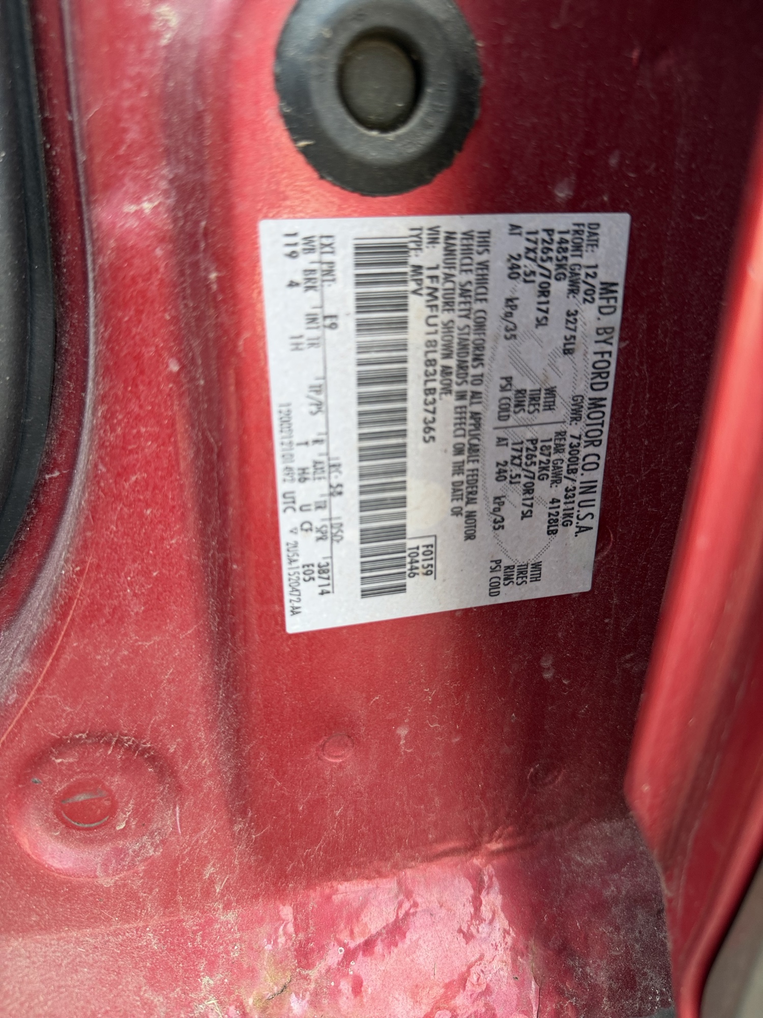2003 ford expedition eddie-bauer-4wd with 185288 miles for sale near Elk River, Minnesota 106904_47_door_vin_sticker.jpg
