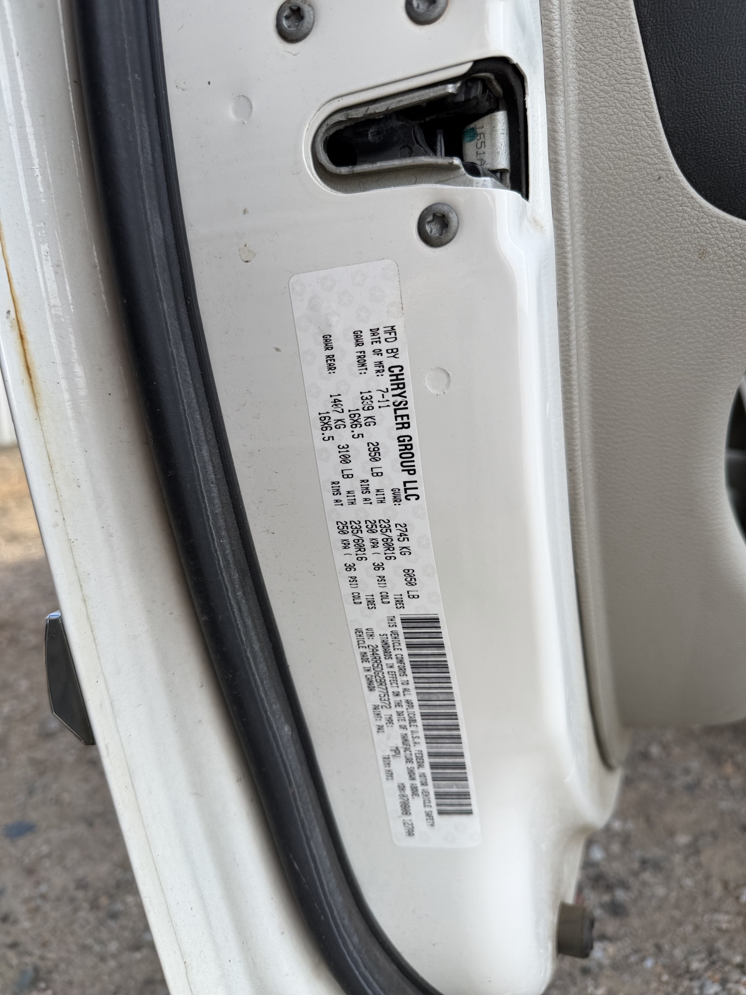 2011 chrysler town-and-country touring with 313810 miles for sale near Elk River, Minnesota 106906_47_door_vin_sticker.jpg
