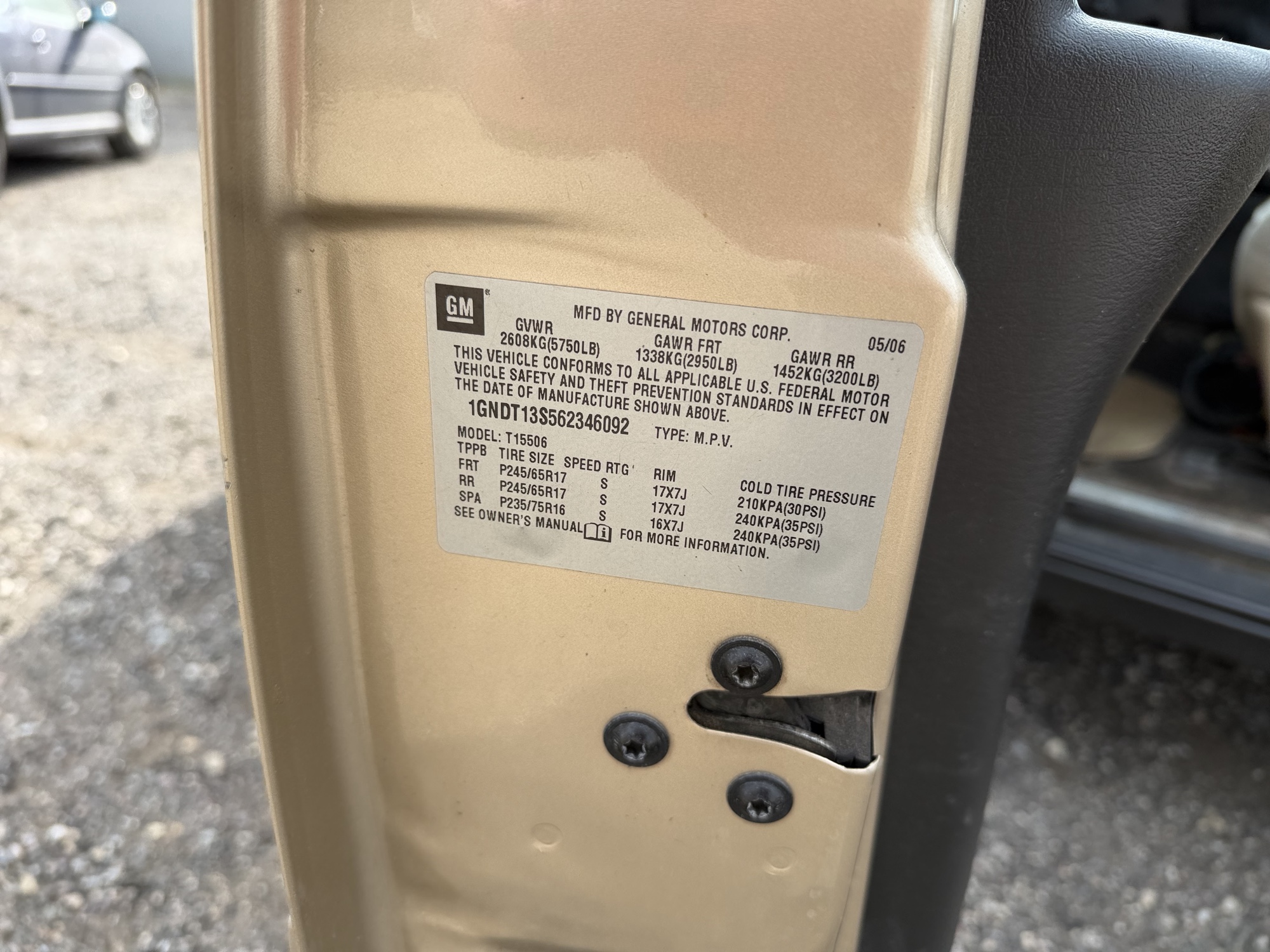 2006 chevrolet trailblazer ls-4wd with 231301 miles for sale near Elk River, Minnesota 106912_47_door_vin_sticker.jpg