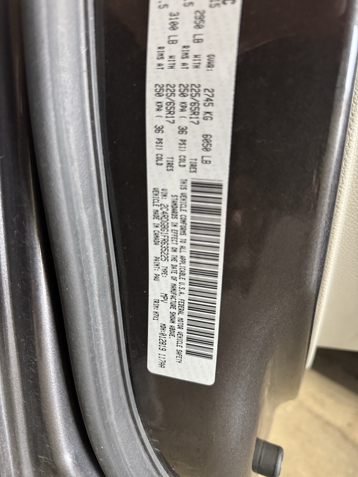 2015 dodge grand-caravan se with 190329 miles for sale near Elk River, Minnesota 106916_47_door_vin_sticker.jpg