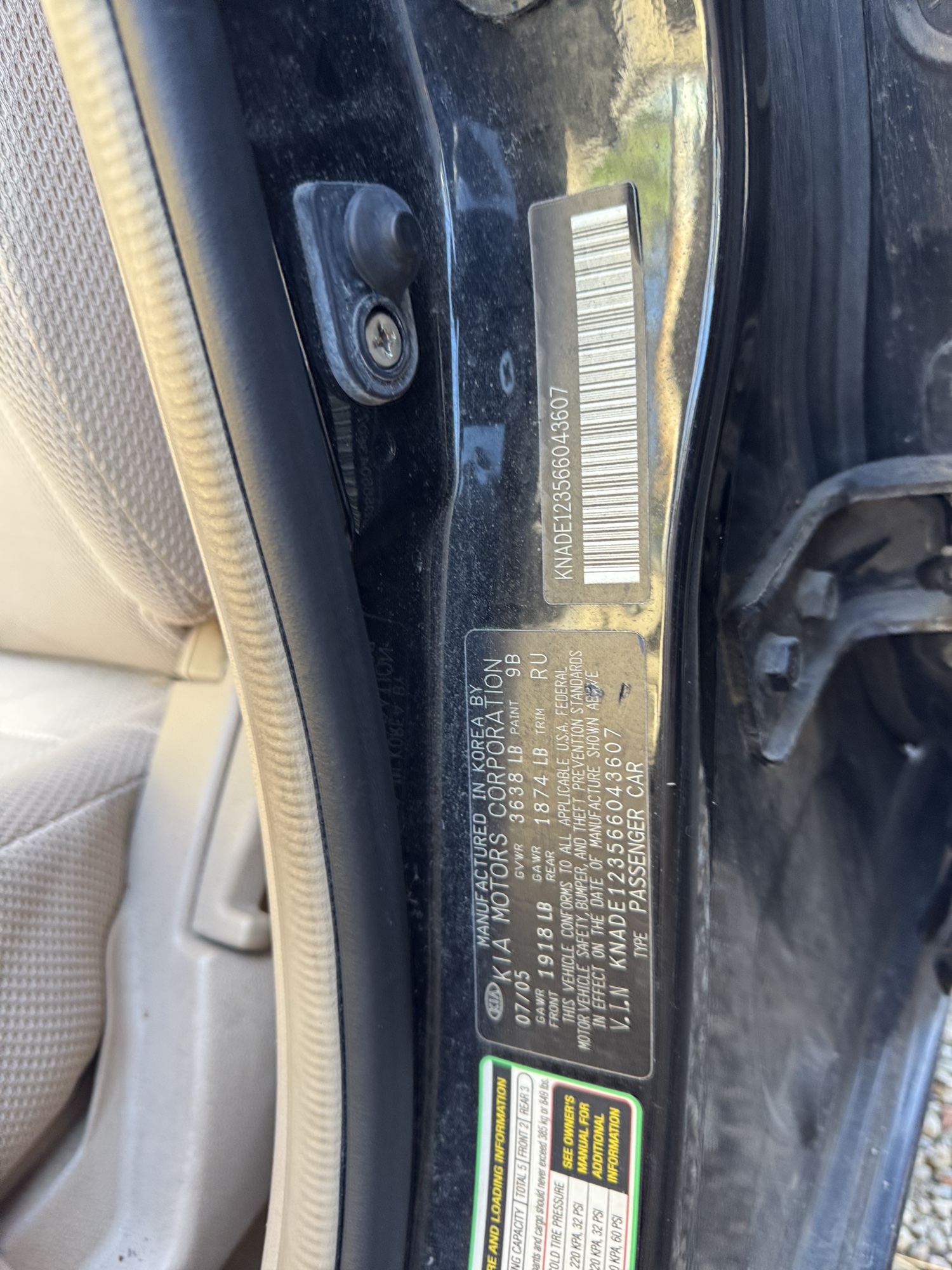 2006 kia rio base with 41470 miles for sale near Elk River, Minnesota 106921_47_door_vin_sticker.jpg