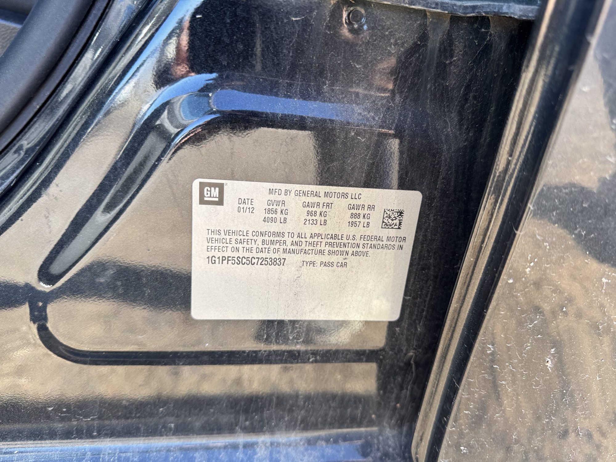 2012 chevrolet cruze 1lt with 232839 miles for sale near Elk River, Minnesota 106935_47_door_vin_sticker.jpg