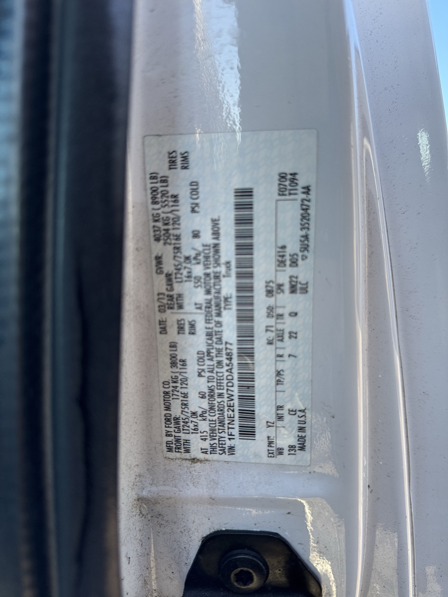 2013 ford econoline e-250 with 188890 miles for sale near Elk River, Minnesota 106947_47_door_vin_sticker.jpg