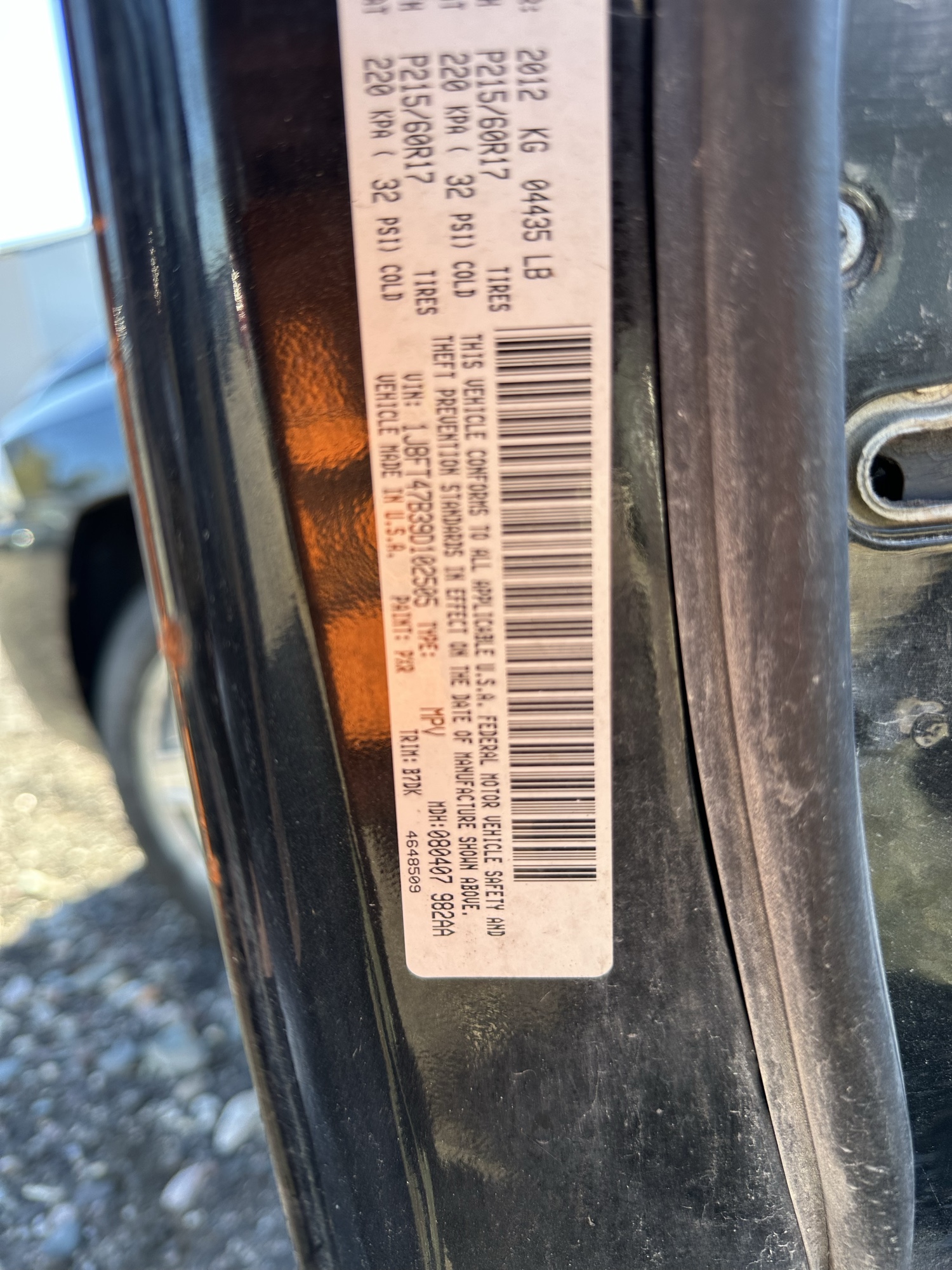 2009 jeep compass sport-fwd with 178239 miles for sale near Elk River, Minnesota 106955_47_door_vin_sticker.jpg