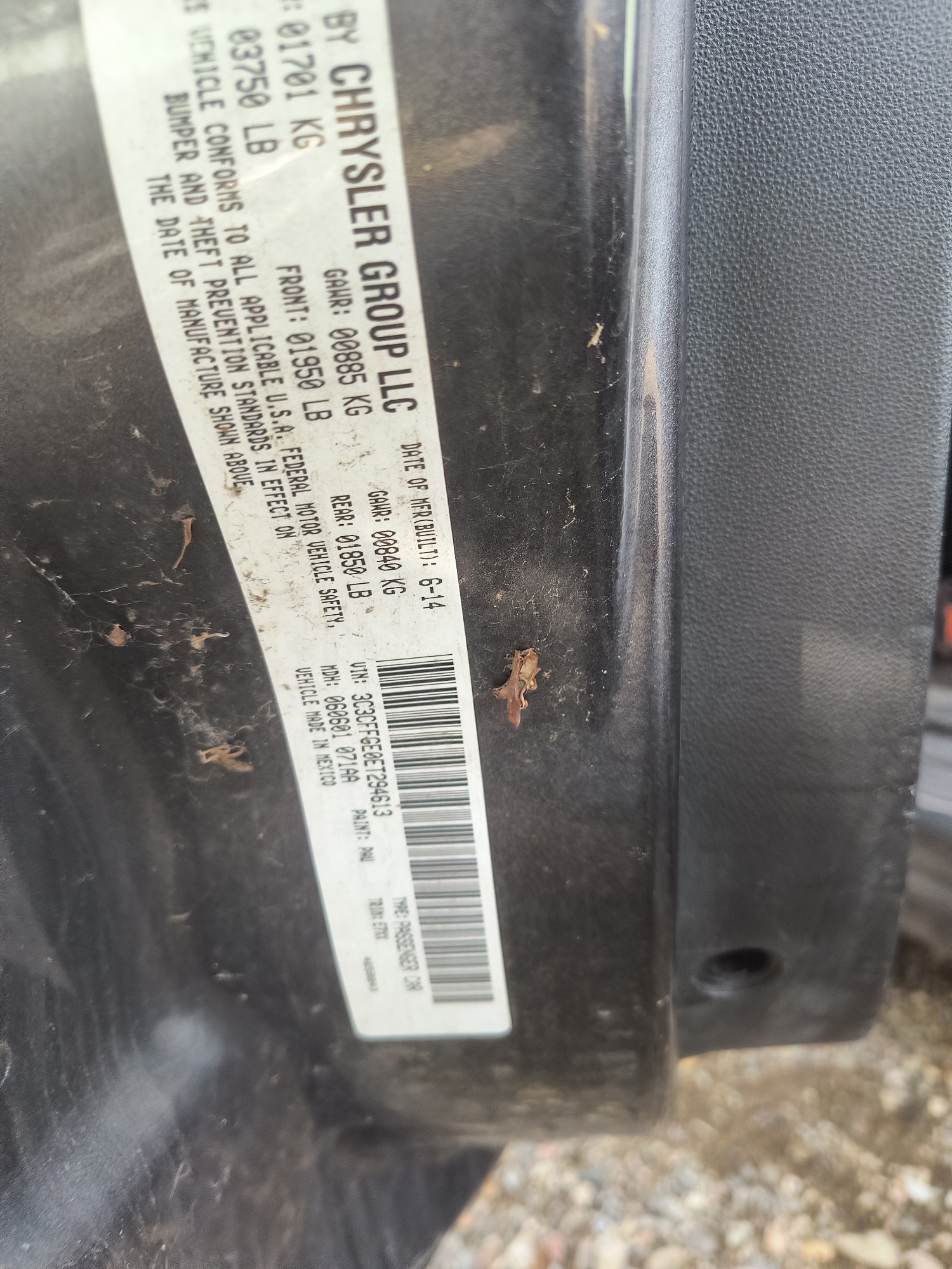 2014 fiat 500e battery-electric-hatchback with 85174 miles for sale near Elk River, Minnesota 106964_47_door_vin_sticker.jpg