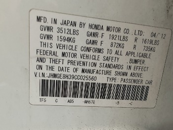 2012 honda fit 5-speed-at with 233788 miles for sale near elk-river, minnesota 106326_47_door_vin_sticker.jpg