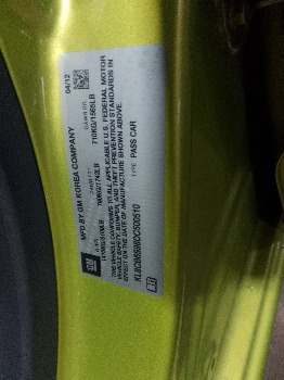 2013 chevrolet spark ls-auto with 108577 miles for sale near elk-river, minnesota 106385_47_door_vin_sticker.jpg