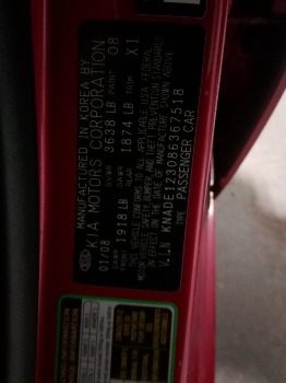 2008 kia rio base with 152254 miles for sale near elk-river, minnesota 106400_47_door_vin_sticker.jpg
