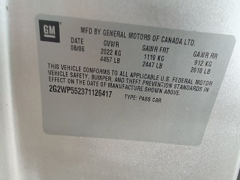 2007 pontiac grand-prix sedan with 184147 miles for sale near elk-river, minnesota 106461_47_door_vin_sticker.jpg