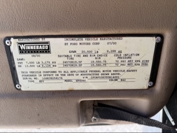 2000 ford stripped-chassis-motorhome - with 64127 miles for sale near elk-river, minnesota 106462_47_door_vin_sticker.jpg