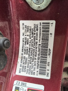 2006 honda civic lx-sedan-at with 229409 miles for sale near Elk River, Minnesota 106574_47_door_vin_sticker.jpg