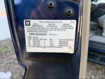 2003 chevrolet tahoe 4wd with 168168 miles for sale near Elk River, Minnesota 106589_47_door_vin_sticker.jpg