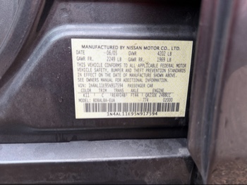 2005 nissan altima 2.5 with 177729 miles for sale near Elk River, Minnesota 106623_47_door_vin_sticker.jpg