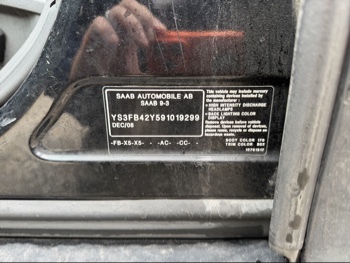 2009 saab 9-3 2.0t-touring with 207829 miles for sale near Elk River, Minnesota 106626_47_door_vin_sticker.jpg